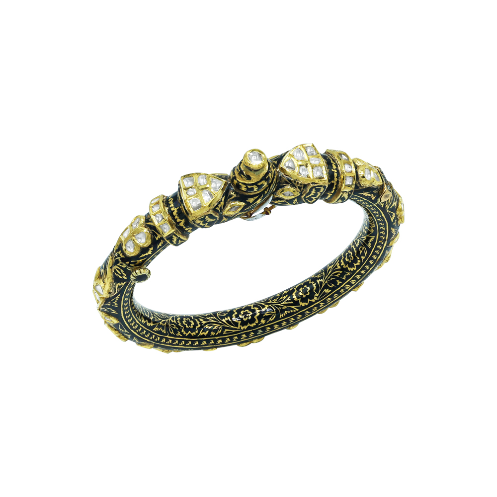 Polki Bangle with Black Enamel and Floral Patterns